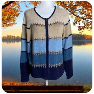 Moonlight Bay Retro SweatVINTAGE Colorblock Cotton-Blend Zip Front Cardigan Sz P